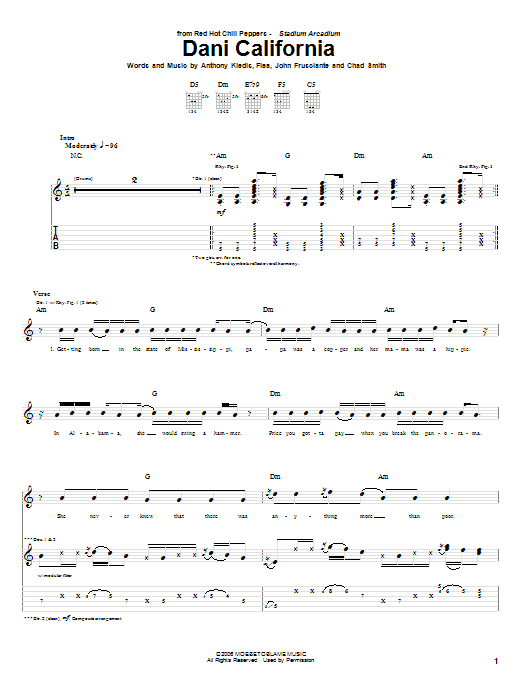 Red Hot Chili Peppers Dani California Sheet Music Notes & Chords for Drums Transcription - Download or Print PDF