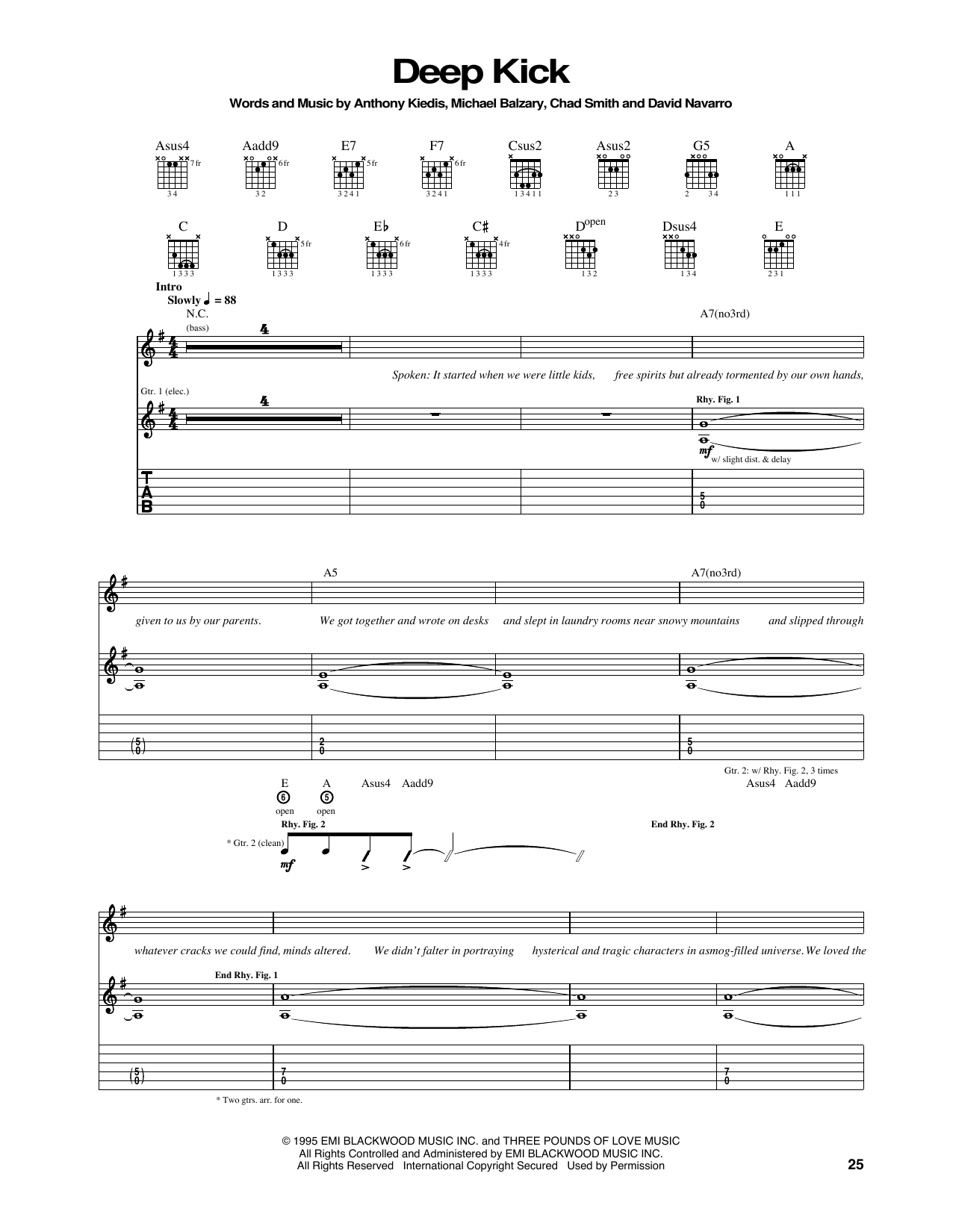 Red Hot Chili Peppers Deep Kick Sheet Music Notes & Chords for Bass Guitar Tab - Download or Print PDF