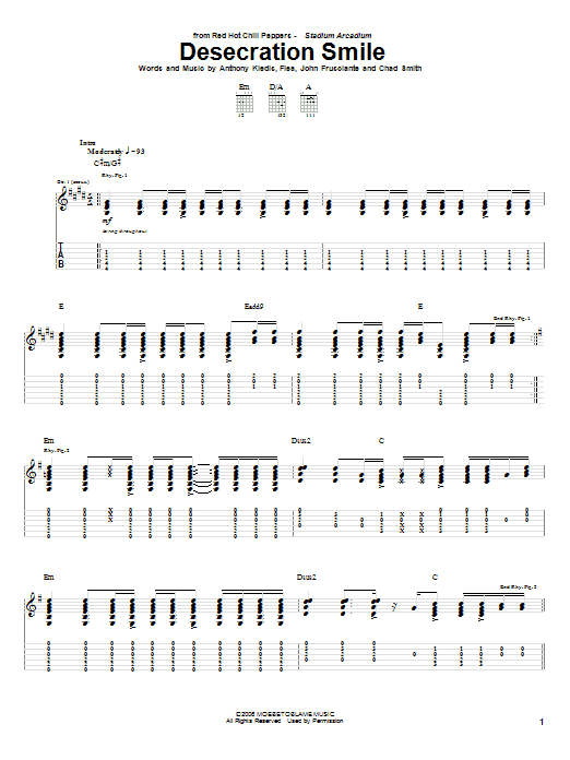 Red Hot Chili Peppers Desecration Smile Sheet Music Notes & Chords for Guitar Tab - Download or Print PDF