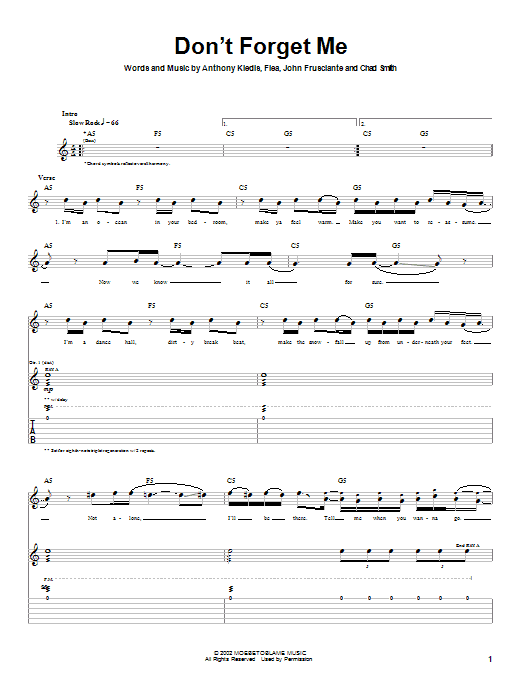 Red Hot Chili Peppers Don't Forget Me Sheet Music Notes & Chords for Bass Guitar Tab - Download or Print PDF