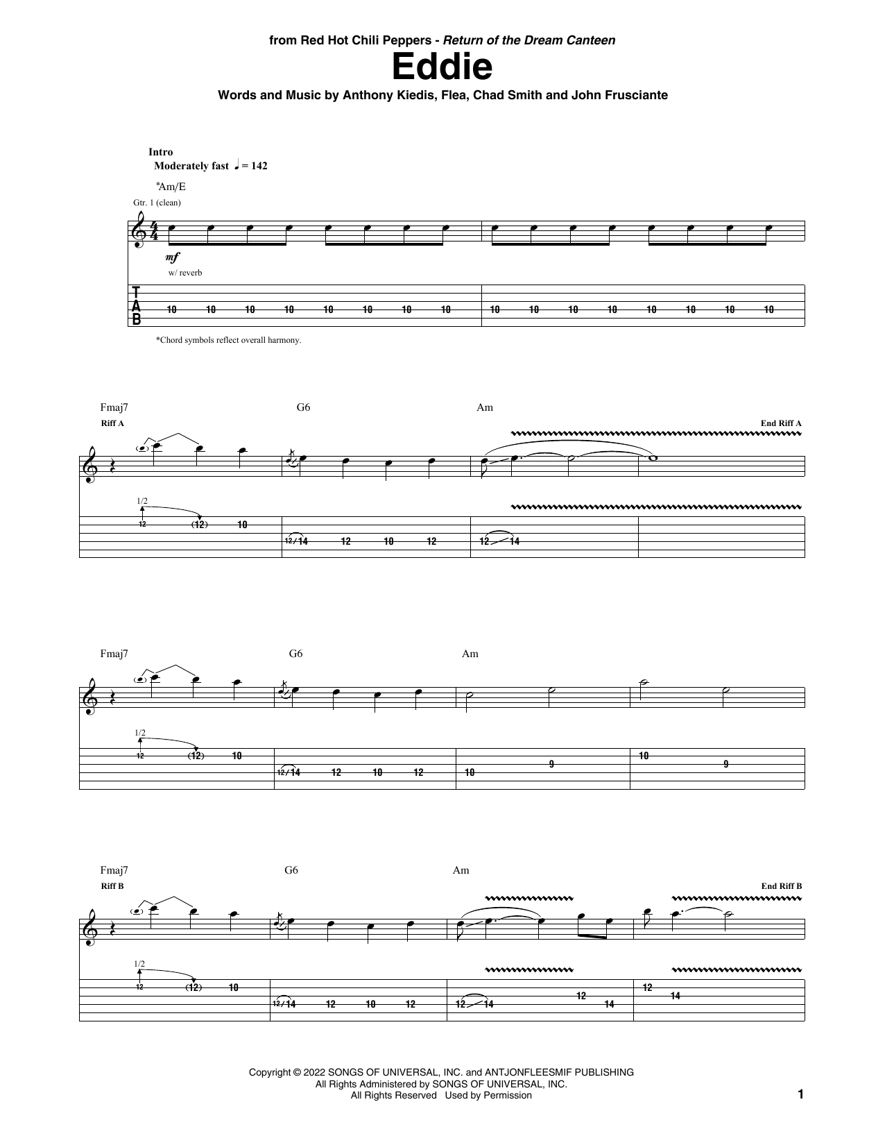 Red Hot Chili Peppers Eddie Sheet Music Notes & Chords for Guitar Tab - Download or Print PDF