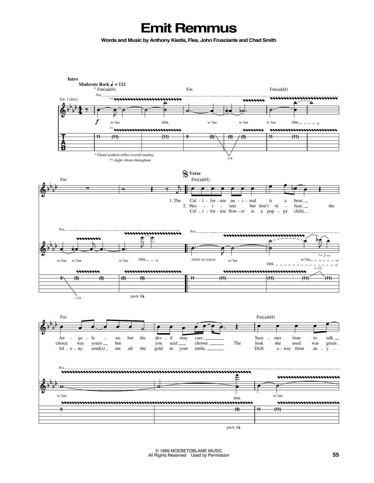 Red Hot Chili Peppers Emit Remmus Sheet Music Notes & Chords for Bass Guitar Tab - Download or Print PDF