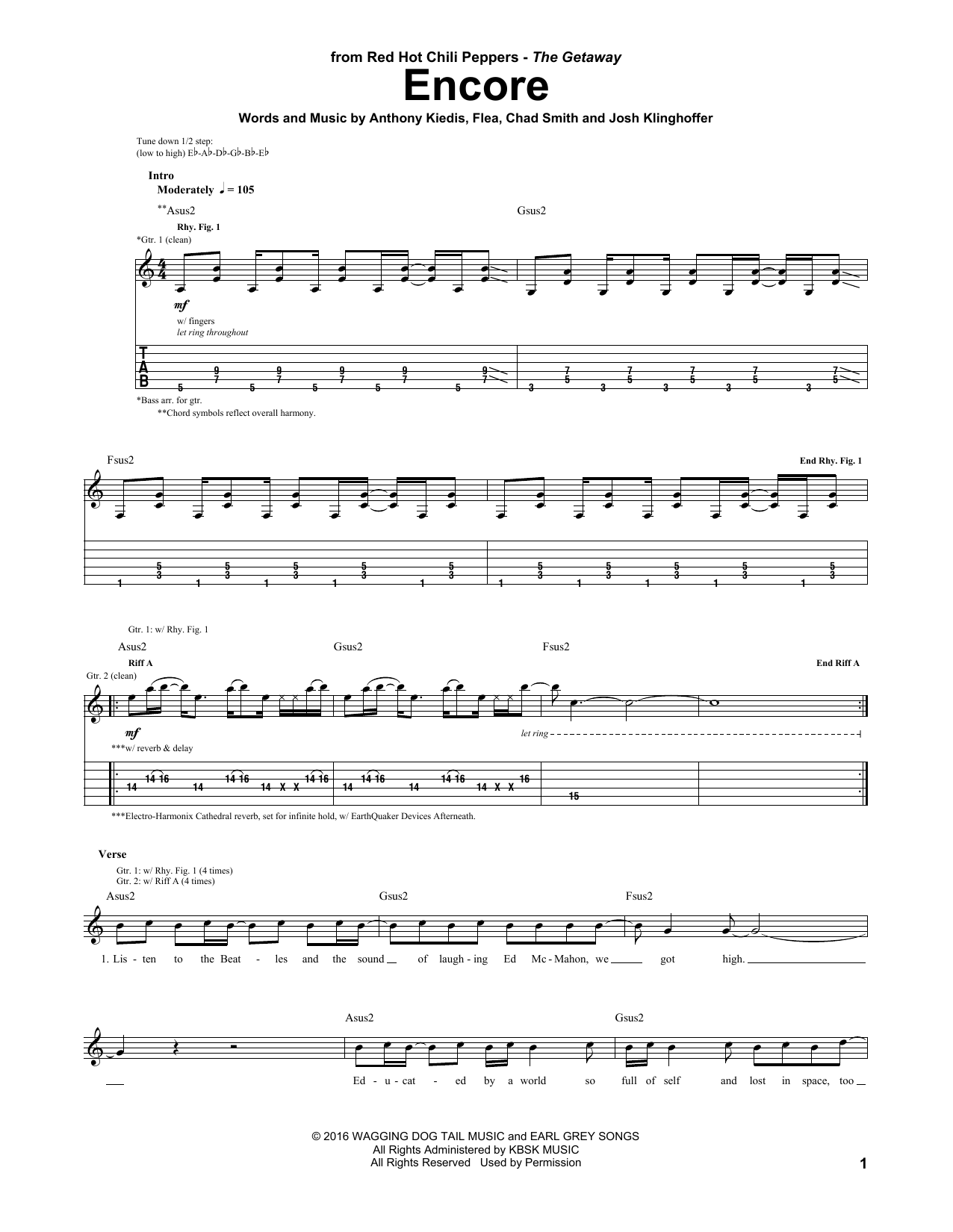 Red Hot Chili Peppers Encore Sheet Music Notes & Chords for Guitar Tab - Download or Print PDF