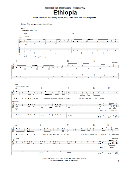 Red Hot Chili Peppers Ethiopia Sheet Music Notes & Chords for Bass Guitar Tab - Download or Print PDF