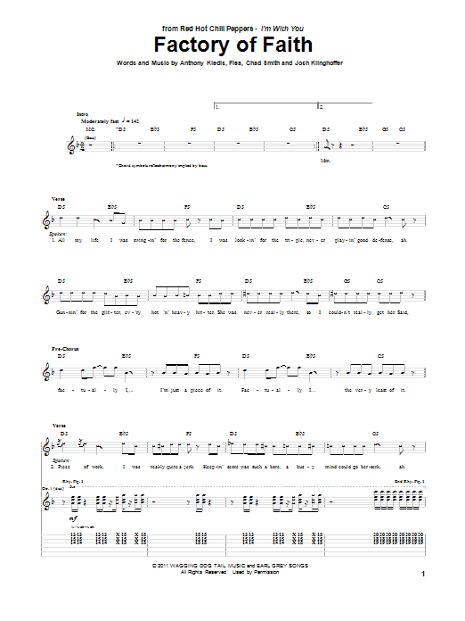 Red Hot Chili Peppers Factory Of Faith Sheet Music Notes & Chords for Guitar Tab - Download or Print PDF