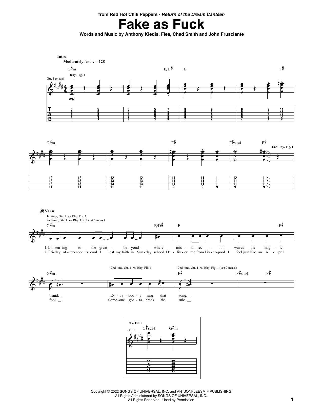 Red Hot Chili Peppers Fake As Fuck Sheet Music Notes & Chords for Guitar Tab - Download or Print PDF