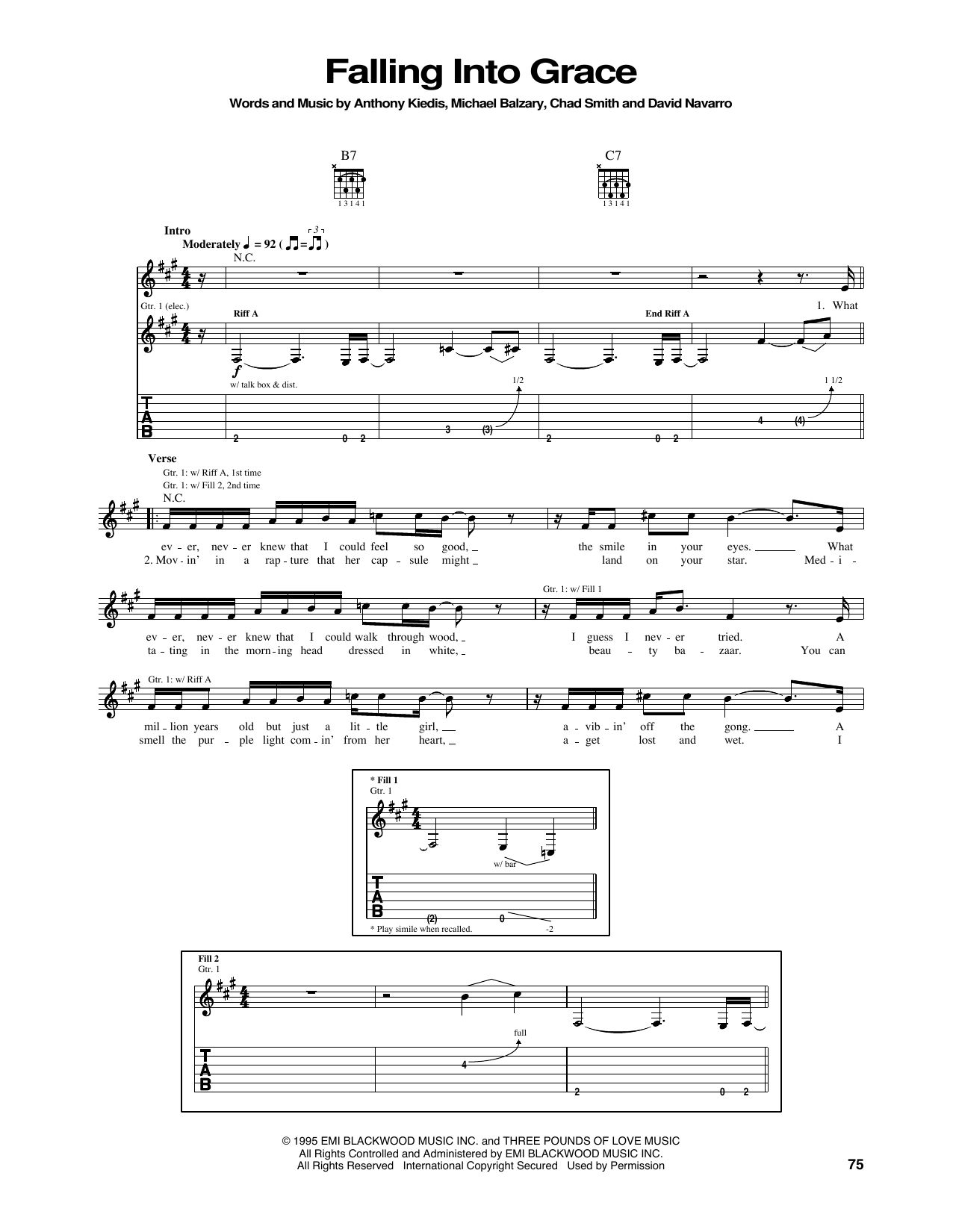 Red Hot Chili Peppers Falling Into Grace Sheet Music Notes & Chords for Bass Guitar Tab - Download or Print PDF