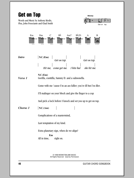 Red Hot Chili Peppers Get On Top Sheet Music Notes & Chords for Bass Guitar Tab - Download or Print PDF