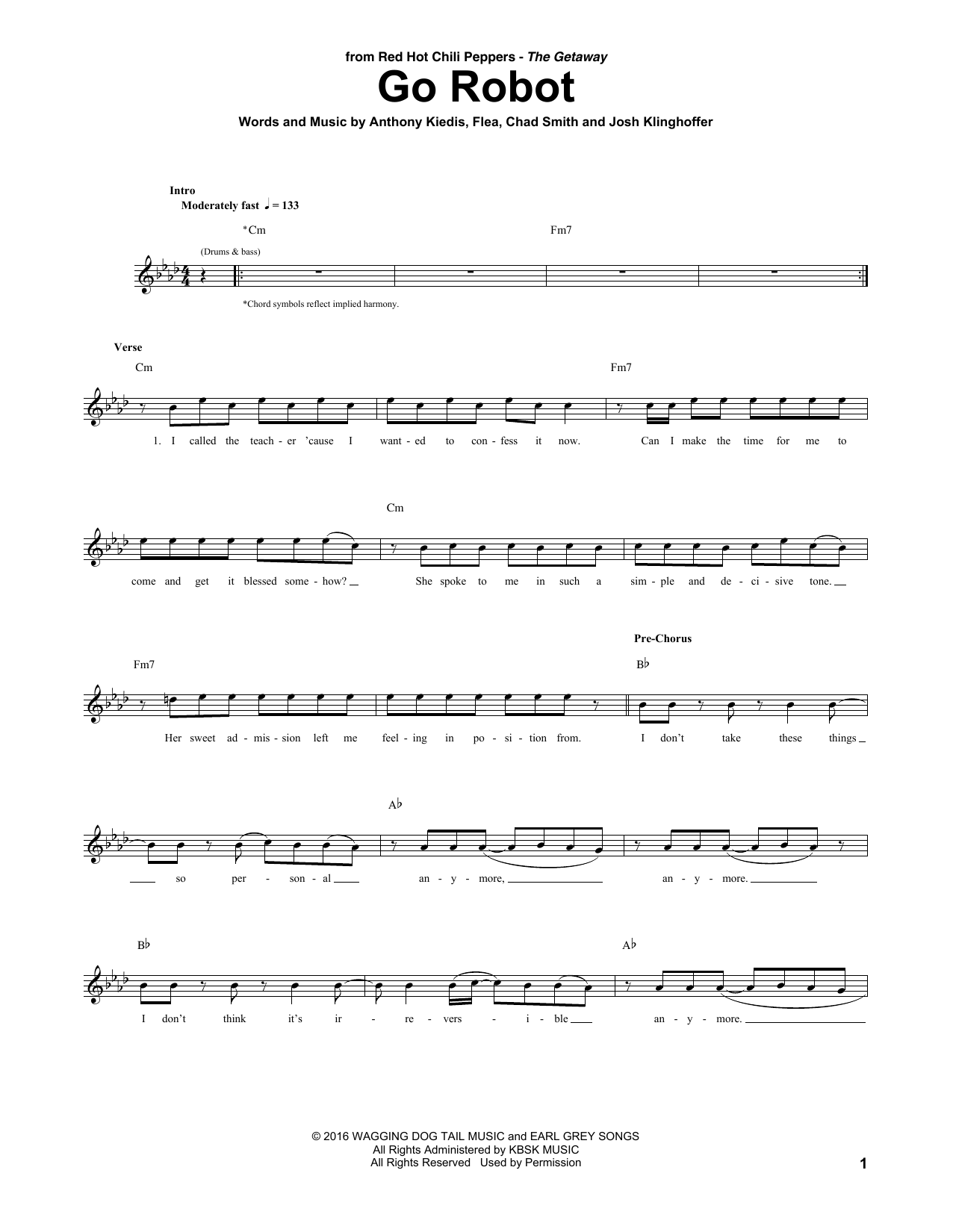 Red Hot Chili Peppers Go Robot Sheet Music Notes & Chords for Guitar Tab - Download or Print PDF