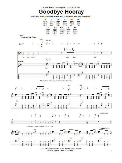 Red Hot Chili Peppers Goodbye Hooray Sheet Music Notes & Chords for Guitar Tab - Download or Print PDF