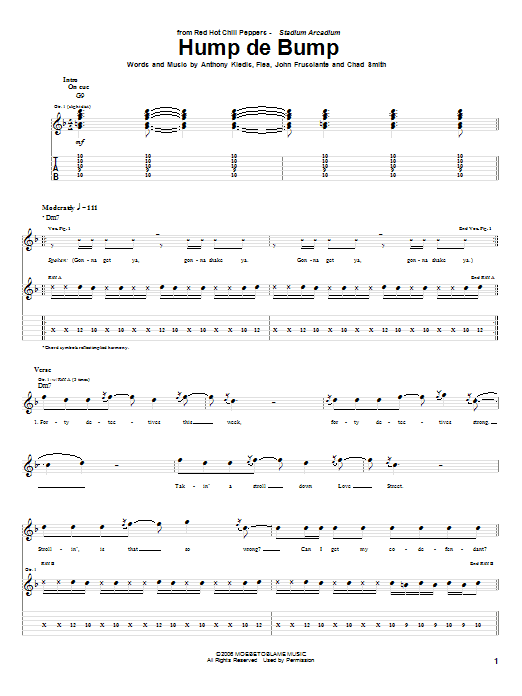 Red Hot Chili Peppers Hump De Bump Sheet Music Notes & Chords for Guitar Tab - Download or Print PDF