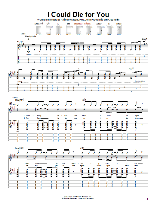 Red Hot Chili Peppers I Could Die For You Sheet Music Notes & Chords for Guitar Tab - Download or Print PDF