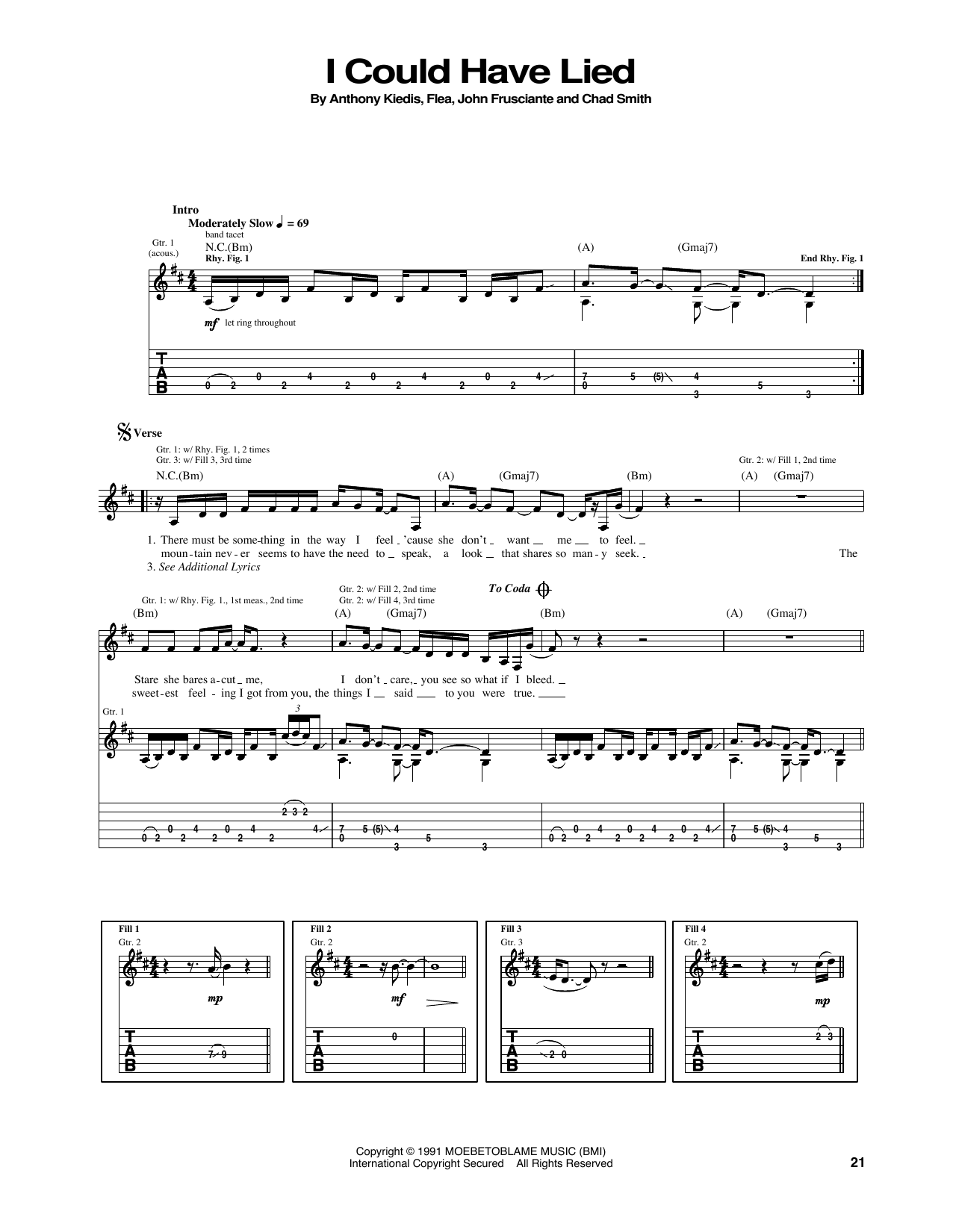 Red Hot Chili Peppers I Could Have Lied Sheet Music Notes & Chords for Bass Guitar Tab - Download or Print PDF