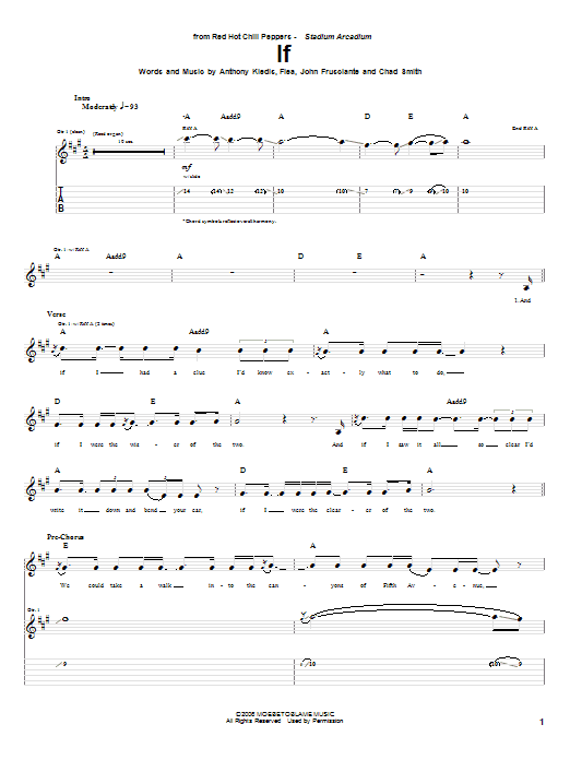 Red Hot Chili Peppers If Sheet Music Notes & Chords for Bass Guitar Tab - Download or Print PDF