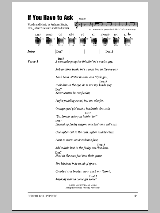 Red Hot Chili Peppers If You Have To Ask Sheet Music Notes & Chords for Lyrics & Chords - Download or Print PDF