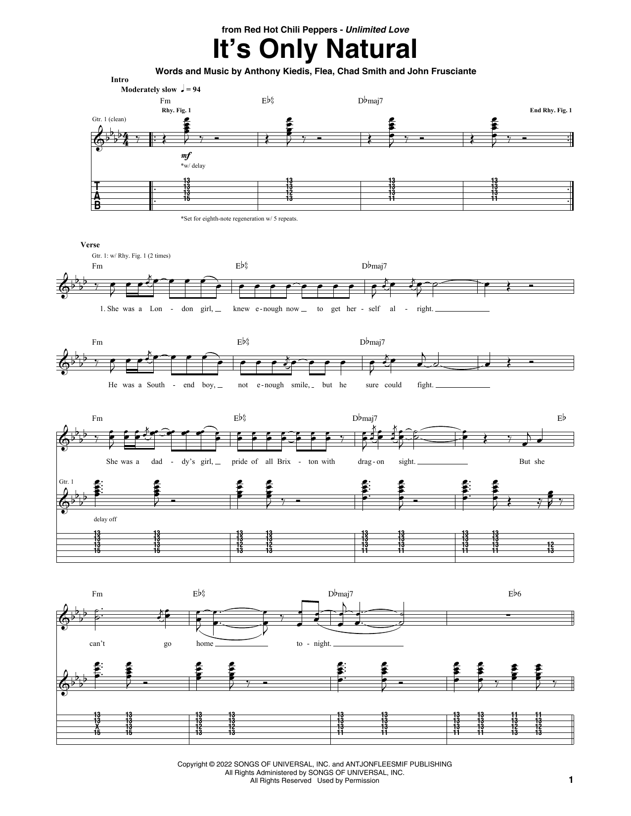 Red Hot Chili Peppers It's Only Natural Sheet Music Notes & Chords for Guitar Tab - Download or Print PDF