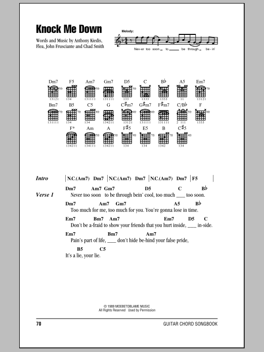 Red Hot Chili Peppers Knock Me Down Sheet Music Notes & Chords for Piano, Vocal & Guitar Chords (Right-Hand Melody) - Download or Print PDF