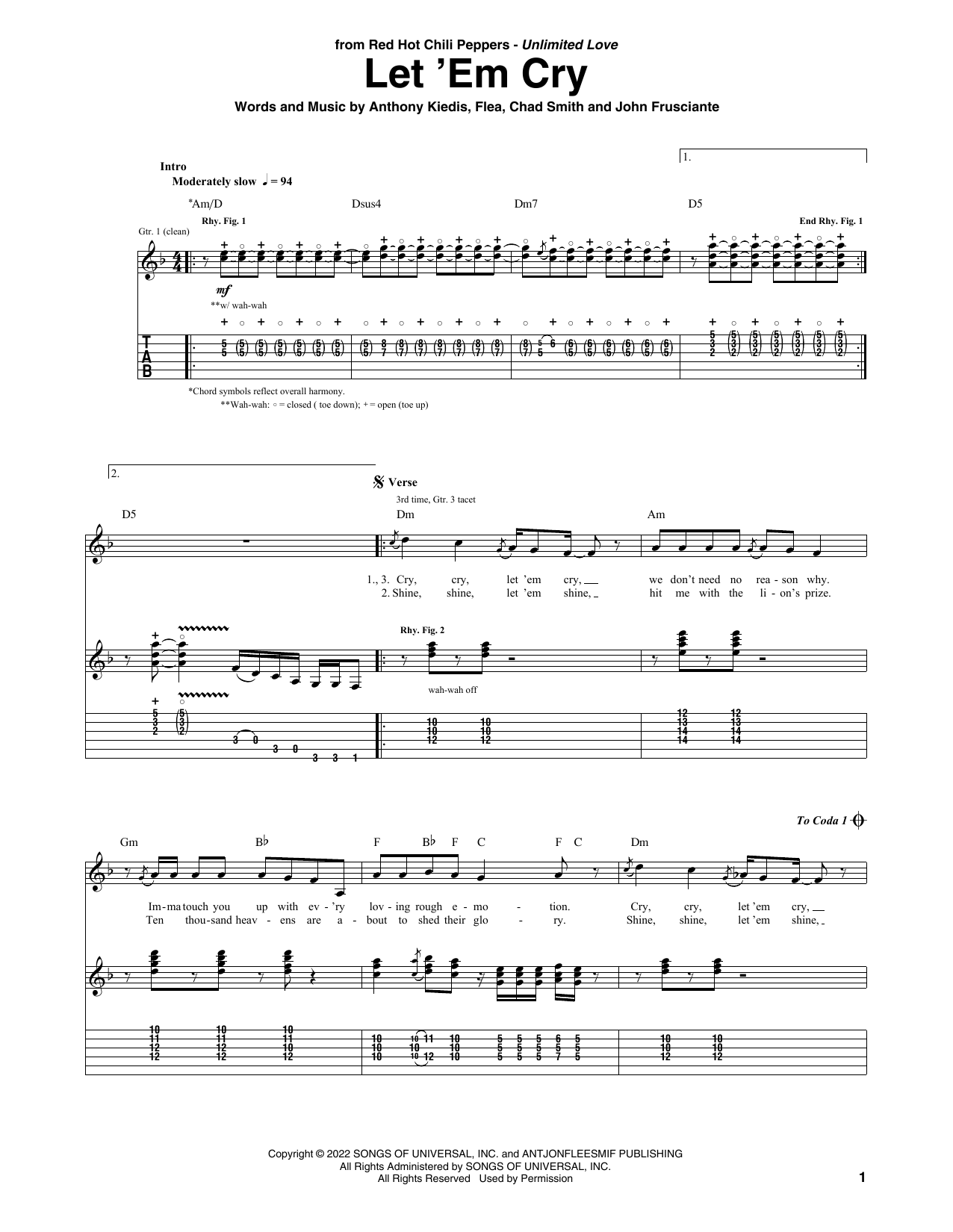 Red Hot Chili Peppers Let 'Em Cry Sheet Music Notes & Chords for Bass Guitar Tab - Download or Print PDF