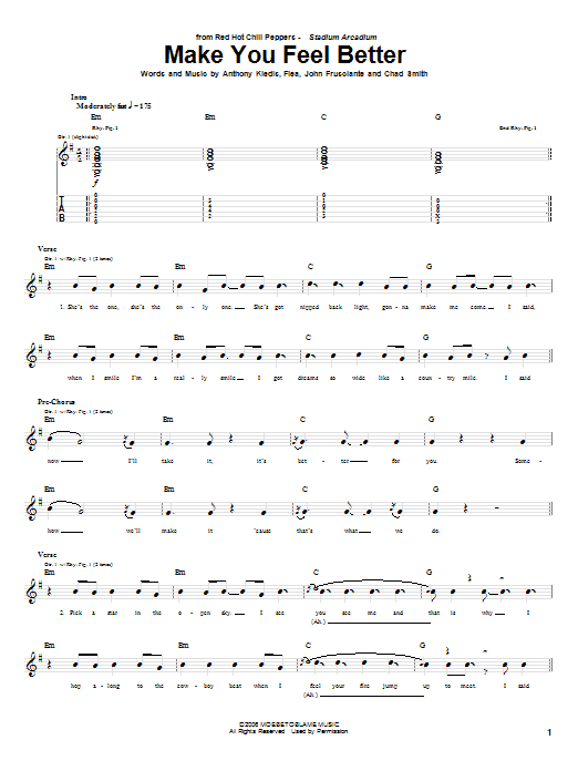 Red Hot Chili Peppers Make You Feel Better Sheet Music Notes & Chords for Bass Guitar Tab - Download or Print PDF