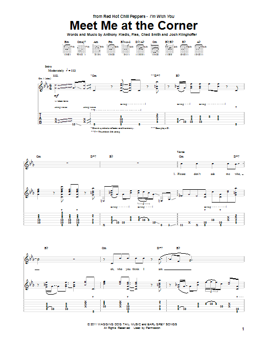 Red Hot Chili Peppers Meet Me At The Corner Sheet Music Notes & Chords for Guitar Tab - Download or Print PDF