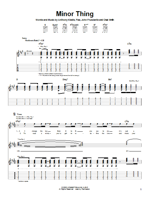 Red Hot Chili Peppers Minor Thing Sheet Music Notes & Chords for Guitar Tab - Download or Print PDF