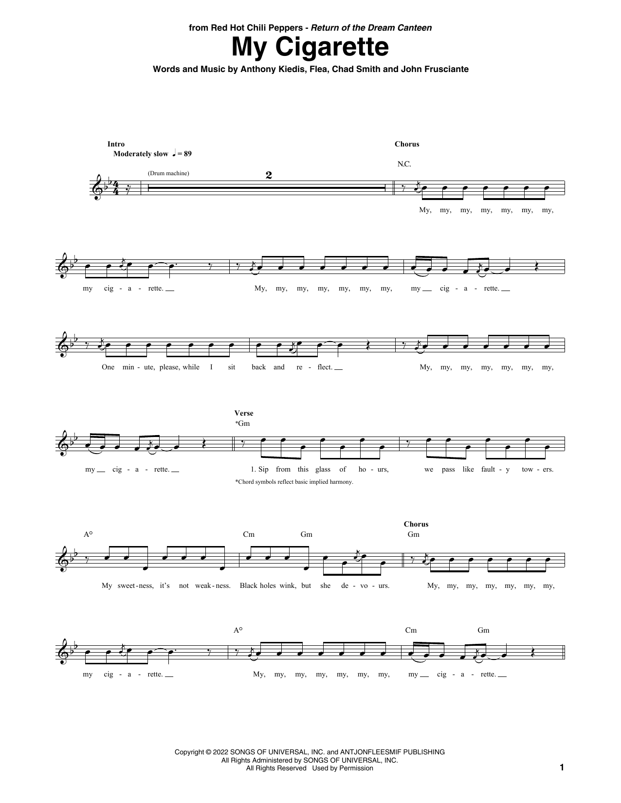 Red Hot Chili Peppers My Cigarette Sheet Music Notes & Chords for Guitar Tab - Download or Print PDF