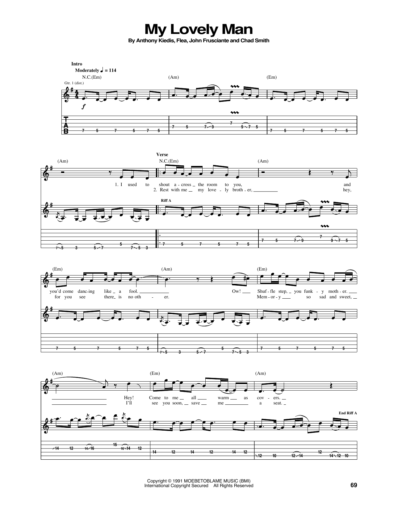 Red Hot Chili Peppers My Lovely Man Sheet Music Notes & Chords for Bass Guitar Tab - Download or Print PDF