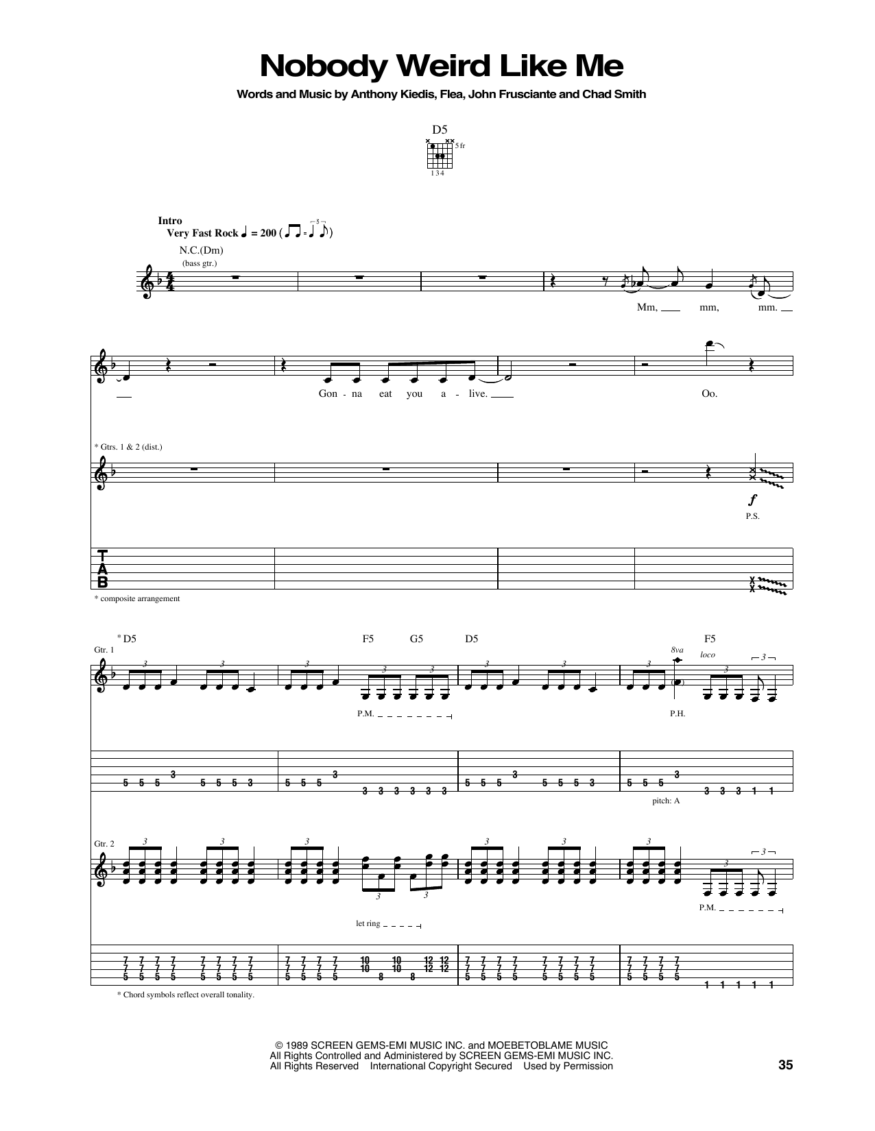 Red Hot Chili Peppers Nobody Weird Like Me Sheet Music Notes & Chords for Guitar Tab - Download or Print PDF