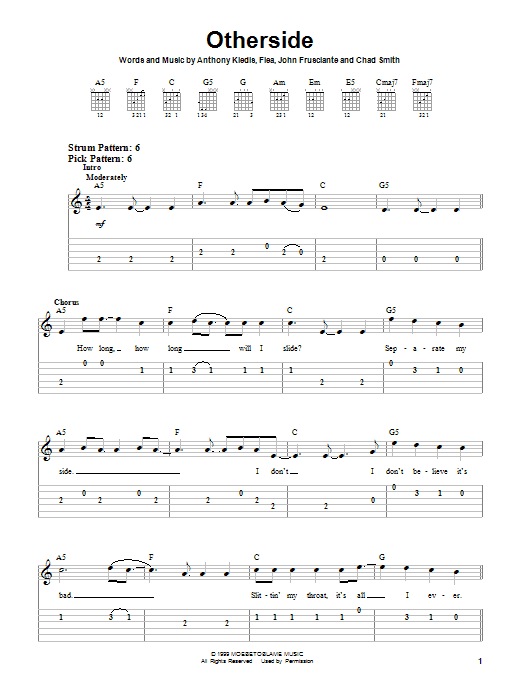 Red Hot Chili Peppers Otherside Sheet Music Notes & Chords for Piano, Vocal & Guitar Chords (Right-Hand Melody) - Download or Print PDF