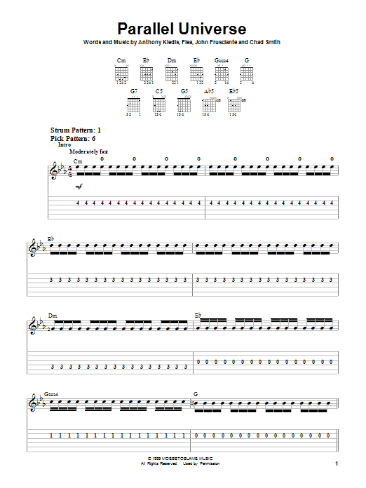 Red Hot Chili Peppers Parallel Universe Sheet Music Notes & Chords for Guitar Tab - Download or Print PDF