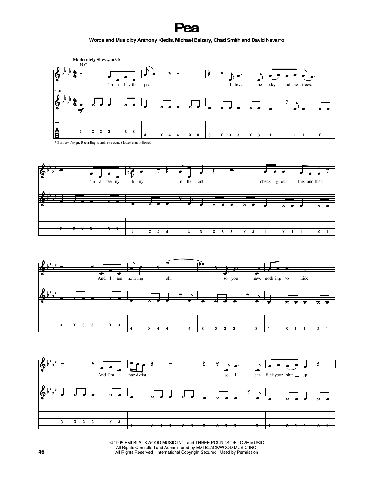 Red Hot Chili Peppers Pea Sheet Music Notes & Chords for Bass Guitar Tab - Download or Print PDF