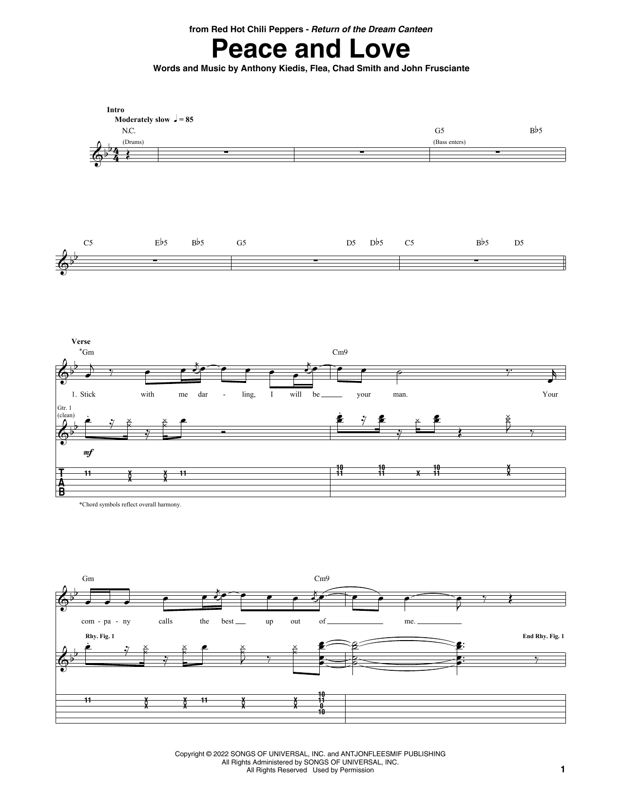 Red Hot Chili Peppers Peace And Love Sheet Music Notes & Chords for Guitar Tab - Download or Print PDF