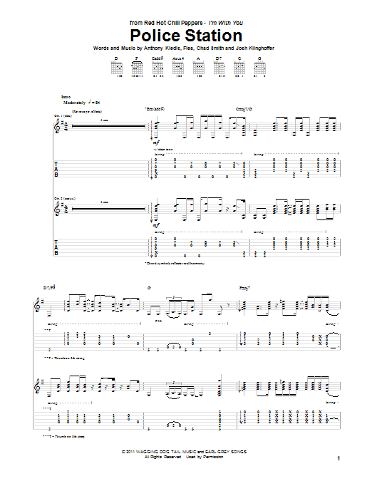 Red Hot Chili Peppers Police Station Sheet Music Notes & Chords for Guitar Tab - Download or Print PDF