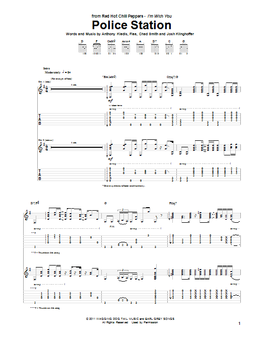 Red Hot Chili Peppers Police Station Sheet Music Notes & Chords for Piano, Vocal & Guitar (Right-Hand Melody) - Download or Print PDF