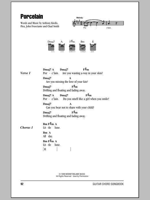 Red Hot Chili Peppers Porcelain Sheet Music Notes & Chords for Bass Guitar Tab - Download or Print PDF