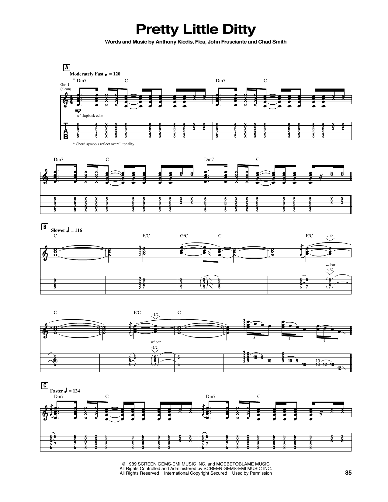 Red Hot Chili Peppers Pretty Little Ditty Sheet Music Notes & Chords for Guitar Tab - Download or Print PDF