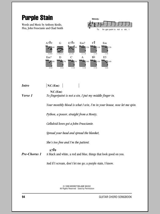 Red Hot Chili Peppers Purple Stain Sheet Music Notes & Chords for Bass Guitar Tab - Download or Print PDF