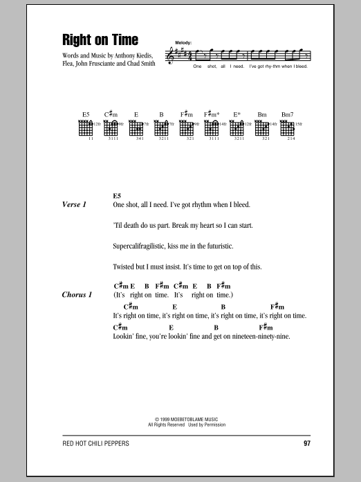 Red Hot Chili Peppers Right On Time Sheet Music Notes & Chords for Drums Transcription - Download or Print PDF