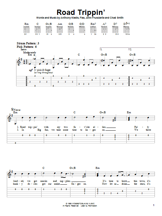 Red Hot Chili Peppers Road Trippin' Sheet Music Notes & Chords for Guitar Tab (Single Guitar) - Download or Print PDF
