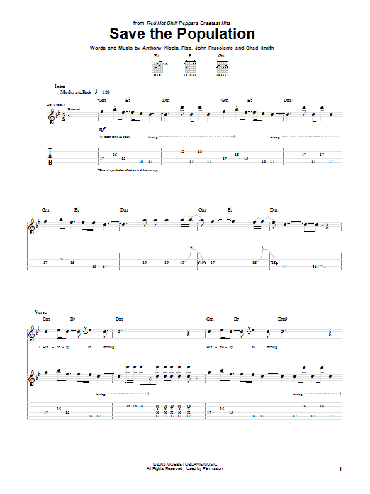 Red Hot Chili Peppers Save The Population Sheet Music Notes & Chords for Bass Guitar Tab - Download or Print PDF