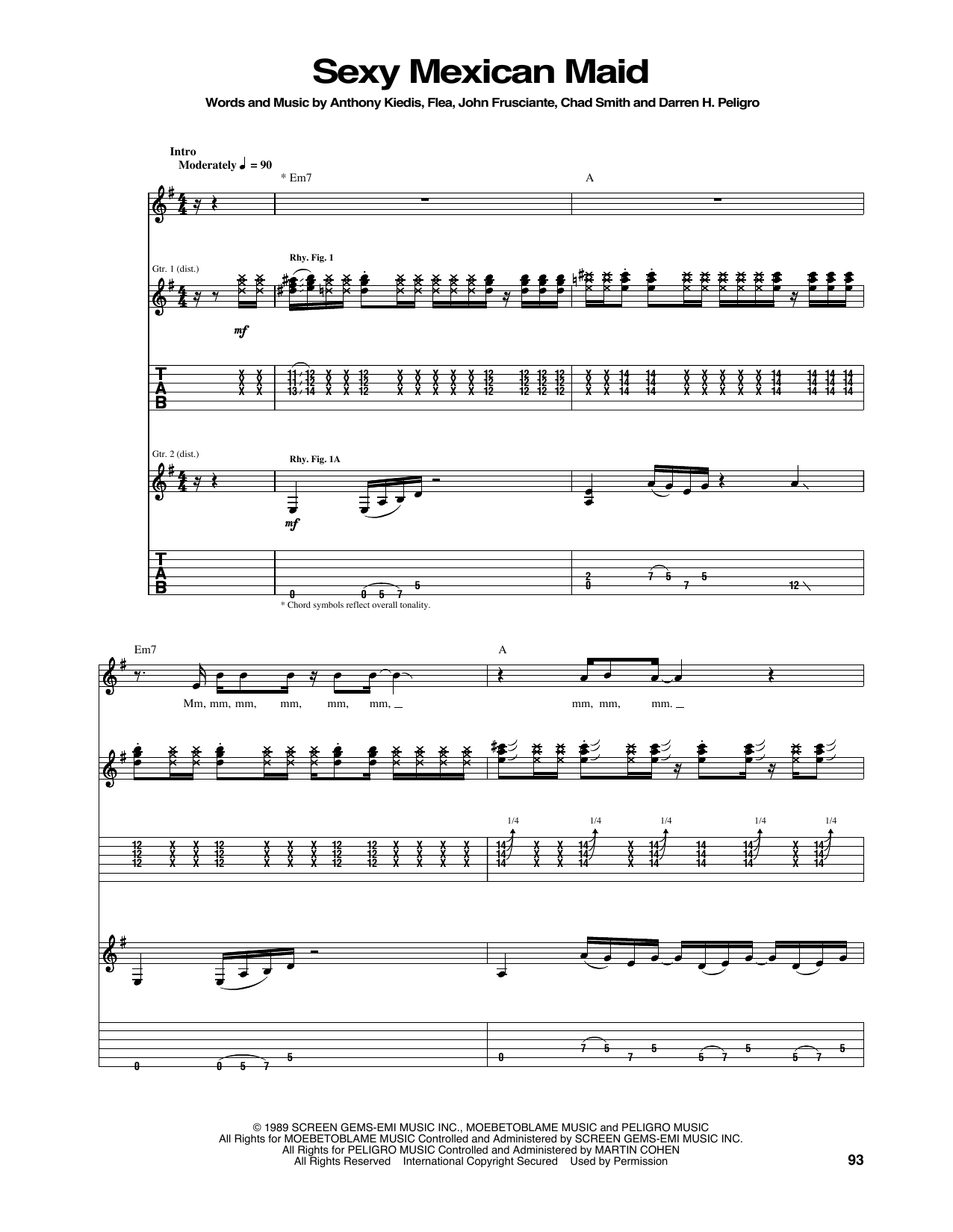 Red Hot Chili Peppers Sexy Mexican Maid Sheet Music Notes & Chords for Guitar Tab - Download or Print PDF