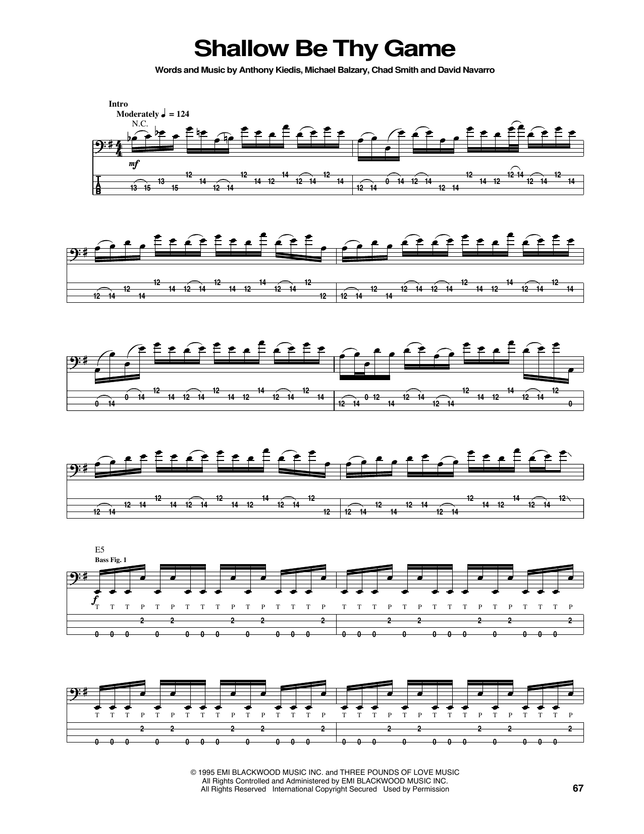 Red Hot Chili Peppers Shallow Be Thy Game Sheet Music Notes & Chords for Bass Guitar Tab - Download or Print PDF