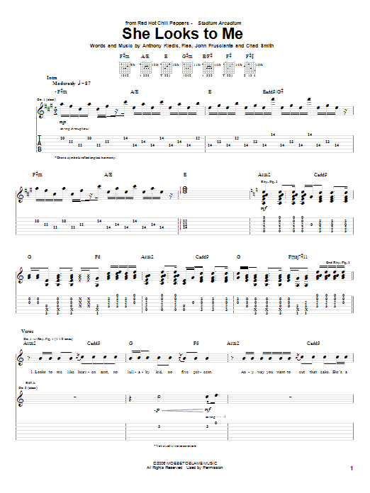 Red Hot Chili Peppers She Looks To Me Sheet Music Notes & Chords for Bass Guitar Tab - Download or Print PDF