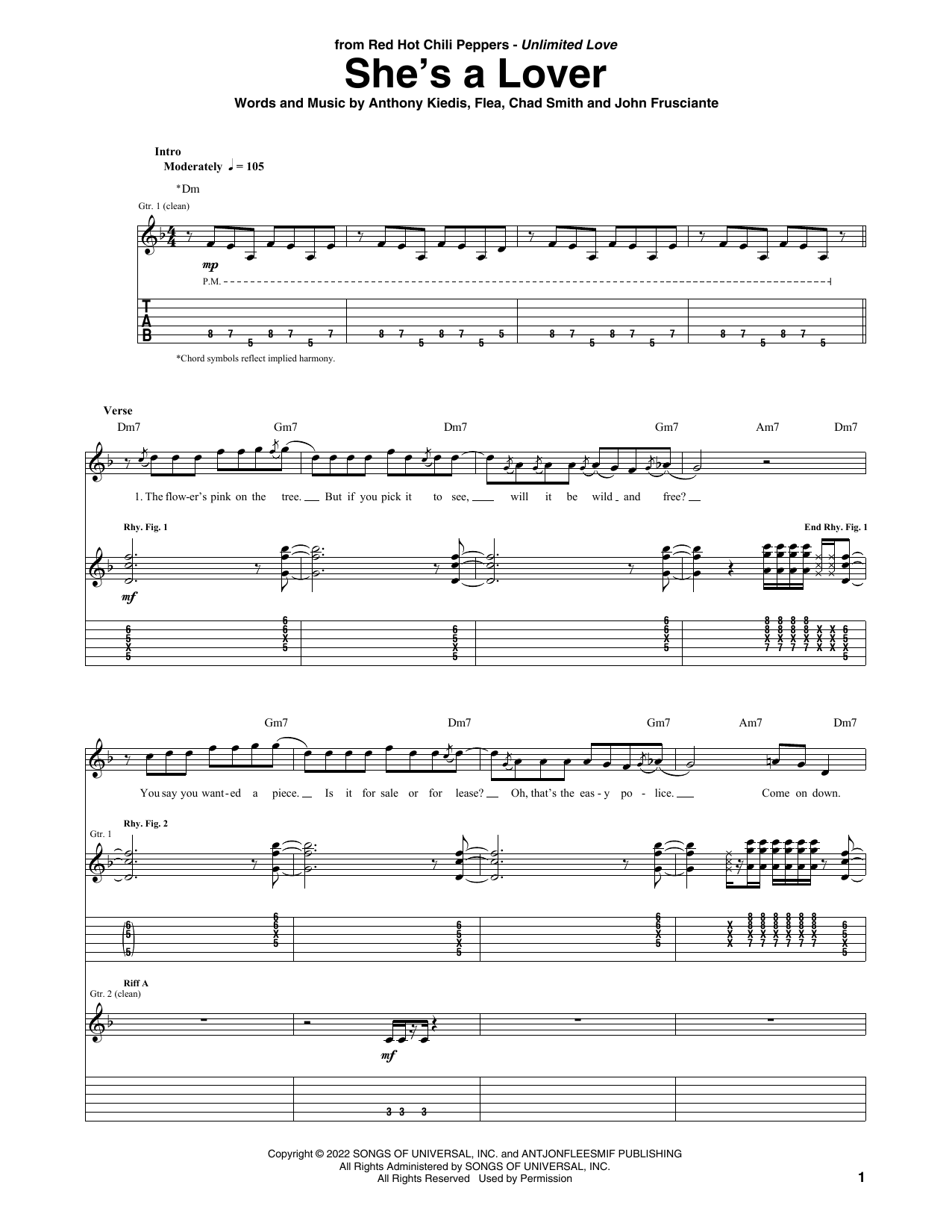Red Hot Chili Peppers She's A Lover Sheet Music Notes & Chords for Guitar Tab - Download or Print PDF