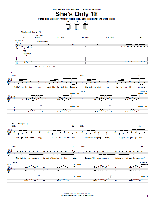 Red Hot Chili Peppers She's Only 18 Sheet Music Notes & Chords for Bass Guitar Tab - Download or Print PDF