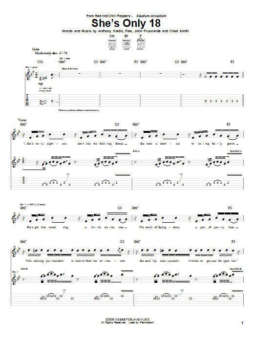 Red Hot Chili Peppers She's Only 18 Sheet Music Notes & Chords for Guitar Tab - Download or Print PDF
