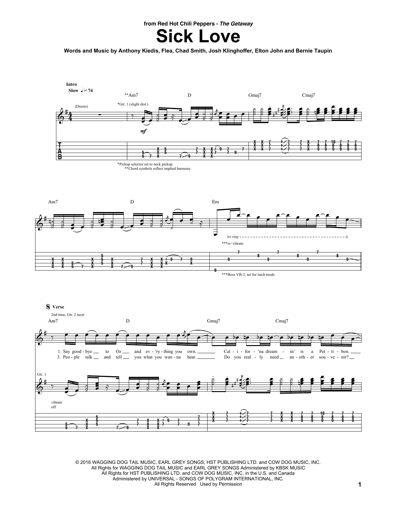 Red Hot Chili Peppers Sick Love Sheet Music Notes & Chords for Guitar Tab - Download or Print PDF