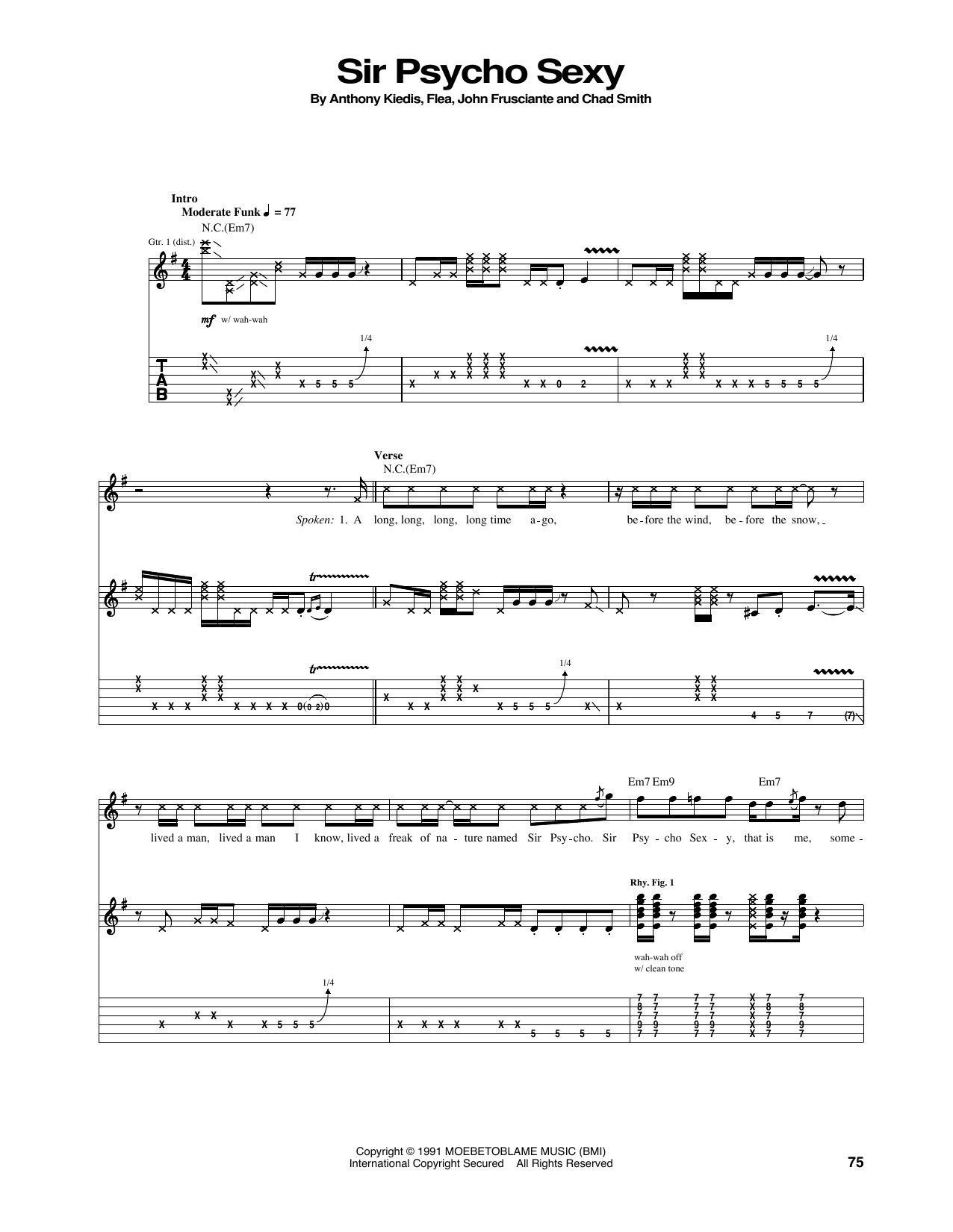 Red Hot Chili Peppers Sir Psycho Sexy Sheet Music Notes & Chords for Bass Guitar Tab - Download or Print PDF