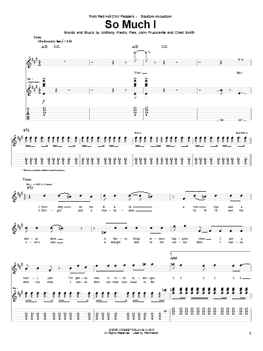 Red Hot Chili Peppers So Much I Sheet Music Notes & Chords for Bass Guitar Tab - Download or Print PDF