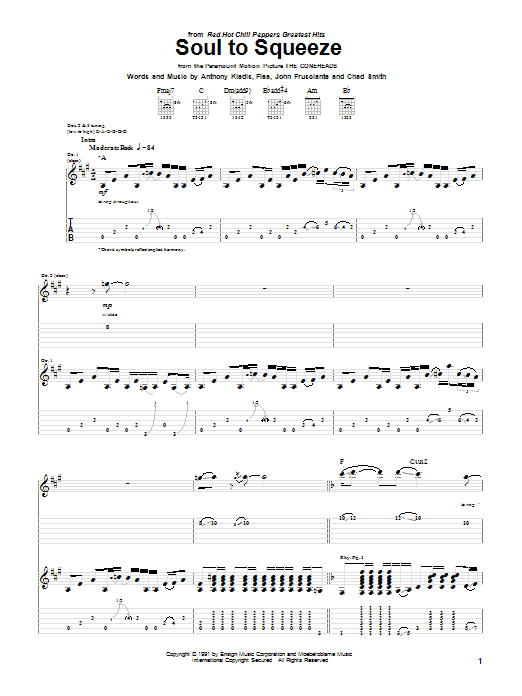 Red Hot Chili Peppers Soul To Squeeze Sheet Music Notes & Chords for Bass Guitar Tab - Download or Print PDF